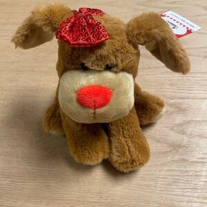 Brown Plush Dog with Red Bow
